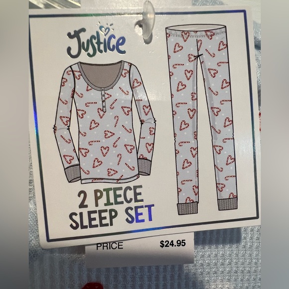 NWT- 2 Pc XMas PJ Set❤️ Lt Blue w Candy Cane Hearts , Long Pants & Henley Top - Picture 4 of 12